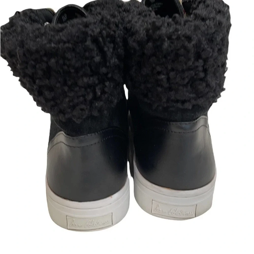 Sam Edelman Luther Suede and Faux Shearling High Top Sneaker SZ 9 Black